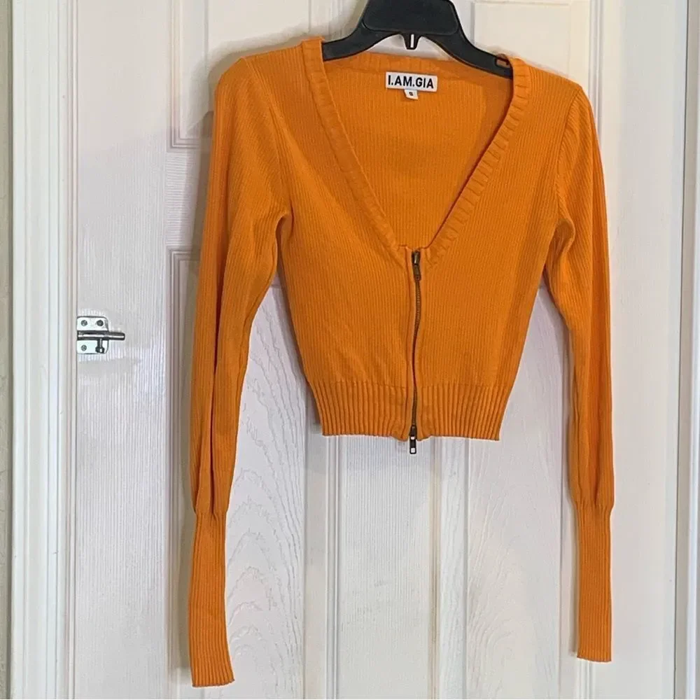I.AM.GIA Thea Orange Knit Sweater Cropped Size Small - Picture 5 of 12